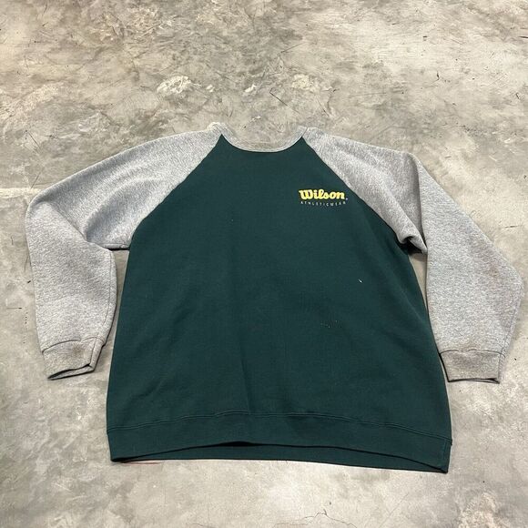 Vintage Wilson Athletic Crewneck Sweatshirt Forest Green Gold Mens L Made in USA - Picture 1 of 7